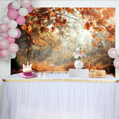 Lofaris Rustic Autumn Photography Backdrop with Falling Orange Leaves, Misty Forest Background for Seasonal Photoshoot