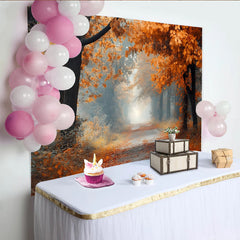 Lofaris Misty Autumn Forest Photography Backdrop with Orange Leaves and Path, Natural Scenery Background for Studio Portrait