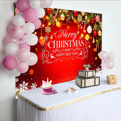 Lofaris Merry Christmas and Happy New Year Backdrop with Pine Branches, Ornaments, and Snowflakes, Festive Holiday Background for Party Decor