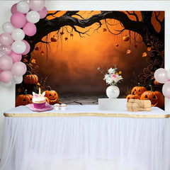 Lofaris Spooky Halloween Backdrop with Gnarled Tree and Glowing Jack-o'-Lanterns, Autumn Party Decor for Photo Booth and Event Photography