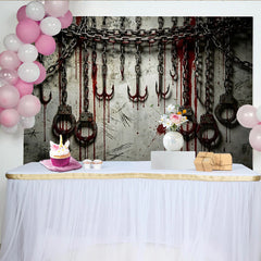 Lofaris Grungy Chains Photography Backdrop with Hooks and Shackles, Dark Themed Background for Halloween and Studio Photography.