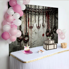 Lofaris Grungy Chains Photography Backdrop with Hooks and Shackles, Dark Themed Background for Halloween and Studio Photography.