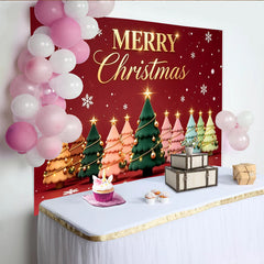 Lofaris Merry Christmas Backdrop with Colorful Stylized Trees and Snowflakes, Festive Holiday Background for Winter Celebration