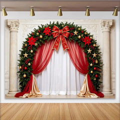 Lofaris Elegant Christmas Arch Backdrop with Red Poinsettias, Luxurious Holiday Background for Festive Party Decor.
