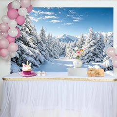 Lofaris Snowy Winter Forest Photography Backdrop with Pine Trees, Distant Mountains Landscape Background for Studio Photoshoot