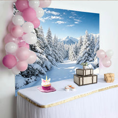 Lofaris Snowy Winter Forest Photography Backdrop with Pine Trees, Distant Mountains Landscape Background for Studio Photoshoot