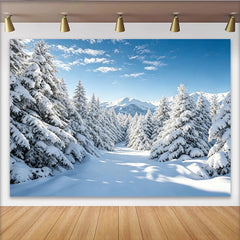 Lofaris Snowy Winter Forest Photography Backdrop with Pine Trees, Distant Mountains Landscape Background for Studio Photoshoot