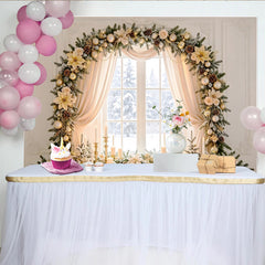 Lofaris Elegant Golden Christmas Window Backdrop with Snowy View, Festive Holiday Decor for Winter Photography