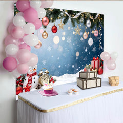 Lofaris Festive Christmas Backdrop with Snowman, Gifts, and Ornaments, Snowy Winter Holiday Background for Photography and Party Decor