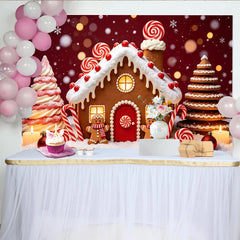 Lofaris Gingerbread House Christmas Backdrop with Candy Canes and Snowflakes, Festive Holiday Background for Winter Party Decor