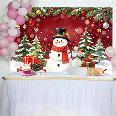 Lofaris Watercolor Christmas Backdrop with Snowman, Pine Trees and Gift Boxes, Festive Winter Holiday Background for Family Photoshoot