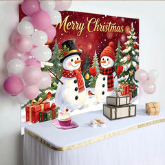 Lofaris Merry Christmas Snowman and Tree Holiday Backdrop with Festive Gifts and Falling Snow, Winter Wonderland Photo Background for Party