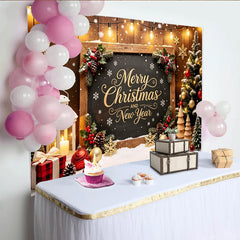 Lofaris Chalkboard Christmas and New Year Backdrop with Festive Lights and Snow, Elegant Holiday Party Background for Photos and Winter Decor