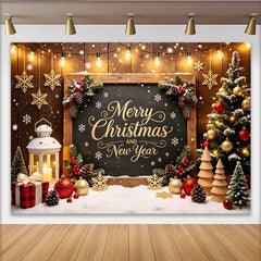 Lofaris Chalkboard Christmas and New Year Backdrop with Festive Lights and Snow, Elegant Holiday Party Background for Photos and Winter Decor