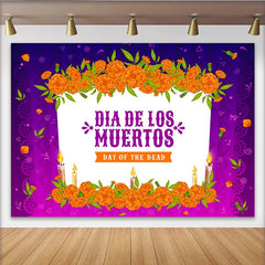 Lofaris Vibrant Day of the Dead Backdrop with Marigold Flowers and Candles, for Mexican Fiesta Party Decor and Photography