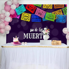 Lofaris Colorful Dia de los Muertos Mexican Fiesta Backdrop with Papel Picado and Sugar Skulls, Vibrant Photography Background for Celebration