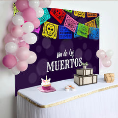 Lofaris Colorful Dia de los Muertos Mexican Fiesta Backdrop with Papel Picado and Sugar Skulls, Vibrant Photography Background for Celebration