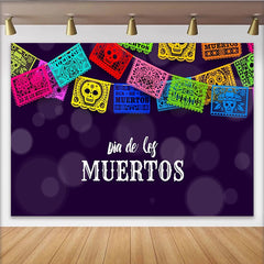 Lofaris Colorful Dia de los Muertos Mexican Fiesta Backdrop with Papel Picado and Sugar Skulls, Vibrant Photography Background for Celebration