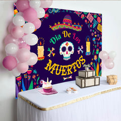 Lofaris Vibrant Dia De Los Muertos Backdrop with Sugar Skull, Colorful Flowers and Papel Picado, Festive Mexican Fiesta Decor for Party