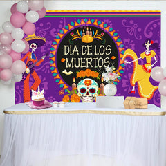 Lofaris Vibrant Dia de los Muertos Backdrop with Skeletons and Sugar Skull, Mexican Day of the Dead Photography Background for Celebration