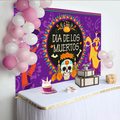 Lofaris Vibrant Dia de los Muertos Backdrop with Skeletons and Sugar Skull, Mexican Day of the Dead Photography Background for Celebration
