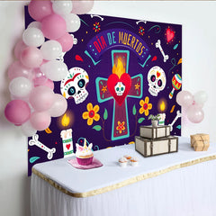 Lofaris Vibrant Day of the Dead Backdrop with Sugar Skulls and Maracas, Colorful Mexican Fiesta Background for Cultural Celebration