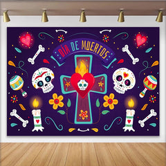 Lofaris Vibrant Day of the Dead Backdrop with Sugar Skulls and Maracas, Colorful Mexican Fiesta Background for Cultural Celebration
