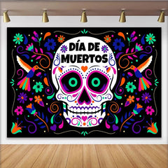 Lofaris Vibrant Day of the Dead Sugar Skull Backdrop, Colorful Mexican Fiesta Party Decor for Photography