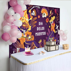 Lofaris Dia de los Muertos Backdrop with Festive Skeletons and Sombreros, Cultural Mexican Holiday Background for Celebration Photography