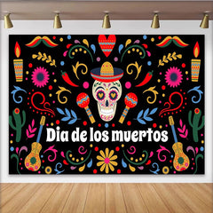 Lofaris Vibrant Dia de los Muertos Backdrop with Sugar Skull and Sombrero, Colorful Mexican Fiesta Background for Celebration