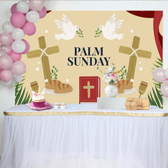 Lofaris Palm Sunday Celebration Party Backdrop with Doves, Crosses Bread and Chalice for Religious Events