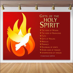 Lofaris Red Holy Spirit Dove and Flame Party Backdrop, Christian Religious Celebration Decor