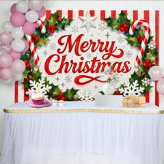 Lofaris Merry Christmas Holly and Berries Candy Cane Party Backdrop, Red White Stripes Festive Holiday Decor