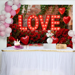 Lofaris Red Illuminated LOVE Letters and Roses Heart Balloons Party Backdrop, Romantic Valentine's Day Anniversary Decor