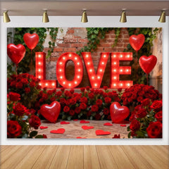 Lofaris Red Illuminated LOVE Letters and Roses Heart Balloons Party Backdrop, Romantic Valentine's Day Anniversary Decor