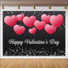 Lofaris Black and Pink Hearts Happy Valentine's Day Party Backdrop, Romantic Sparkle Celebration Decor.