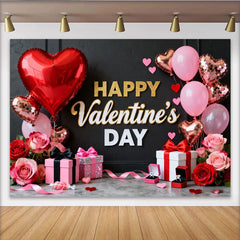 Lofaris Happy Valentine's Day Red and Pink Hearts Roses Gifts Party Backdrop, Romantic Celebration Decor