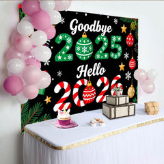 Lofaris Goodbye 2025 Hello 2026 New Year and Christmas Party Backdrop, Festive Winter Holiday Decor
