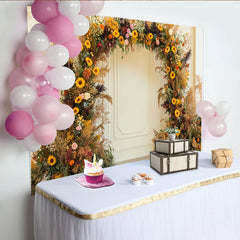 Lofaris Rustic Sunflower and Pampas Grass Floral Arch Party Backdrop, Bohemian Wedding or Fall Photo Shoot