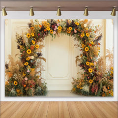 Lofaris Rustic Sunflower and Pampas Grass Floral Arch Party Backdrop, Bohemian Wedding or Fall Photo Shoot