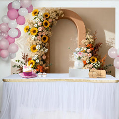 Lofaris Rustic Boho Floral Arch Party Backdrop with Sunflowers, Pink Roses and Daisies for Wedding and Bridal Shower Decor