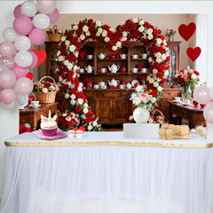 Lofaris Red and White Rose Heart Shaped Floral Arch Party Backdrop, Romantic Valentine's Day Wedding Decor