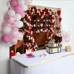 Lofaris Red and White Rose Heart Shaped Floral Arch Party Backdrop, Romantic Valentine's Day Wedding Decor