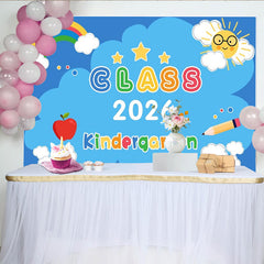 Lofaris Vibrant Kindergarten Class 2026 Party Backdrop, Rainbow Sun Apple Pencil for Graduation Decor