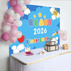 Lofaris Vibrant Kindergarten Class 2026 Party Backdrop, Rainbow Sun Apple Pencil for Graduation Decor
