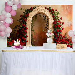 Lofaris Elegant Archway with Red Roses and Greenery Party Backdrop, Romantic Wedding, Anniversary or Valentine's Day Decor