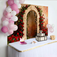 Lofaris Elegant Archway with Red Roses and Greenery Party Backdrop, Romantic Wedding, Anniversary or Valentine's Day Decor