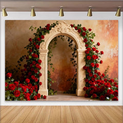 Lofaris Elegant Archway with Red Roses and Greenery Party Backdrop, Romantic Wedding, Anniversary or Valentine's Day Decor
