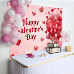 Lofaris Happy Valentine's Day Party Backdrop with Red and Pink Hearts and Bow, Romantic Love Celebration Decor