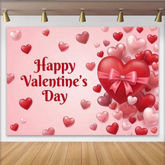 Lofaris Happy Valentine's Day Party Backdrop with Red and Pink Hearts and Bow, Romantic Love Celebration Decor